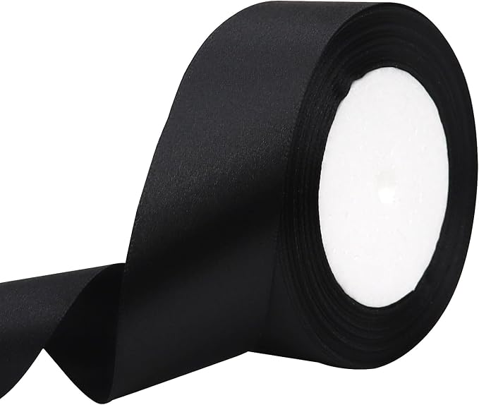 Black Solid Satin Ribbon 1-1/2 Inch 25 Yards Solid Polyester Fabric Ribbon by Riunbb
