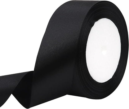 Black Solid Satin Ribbon 1-1/2 Inch 25 Yards Solid Polyester Fabric Ribbon by Riunbb