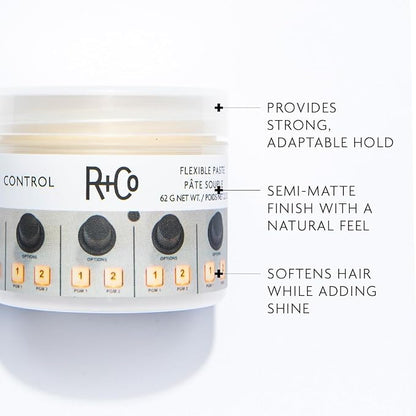 R+Co Control Flexible Paste | Strong Hold + Natural Finish| Vegan + - Image 2