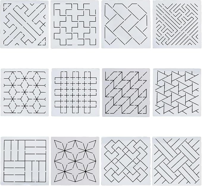 FREEBLOSS Sashiko Embroidery Stencils Sashiko Stencil Geometric Embroidery by FreeandCreativeCraftsArt
