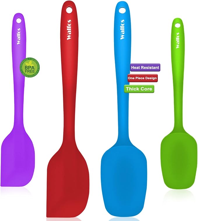 Walfos Silicone Spatula Set of 4(600°F）, Heat Resistant Kitchen Silicone by Walfos