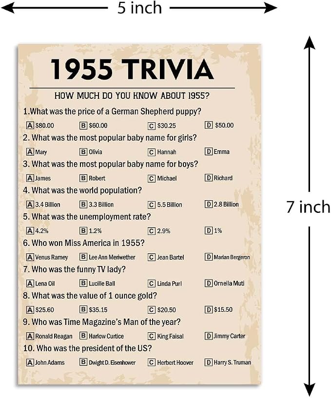 QUPT 70th Birthday Party Games, 1955 Trivia Games, Birthday Party Supplies - Image 2