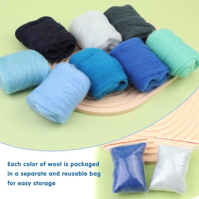 Wonvoc Needle Felting Wool 80 g, 8 Colors Nature Wool Roving, Felting Wool Bulk - Image 3