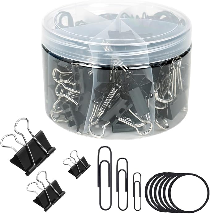 300Pcs Paper Clips and Binder Clips Set, Paper Clips, Binder Clips, Rubber Bands by MIELIKKE