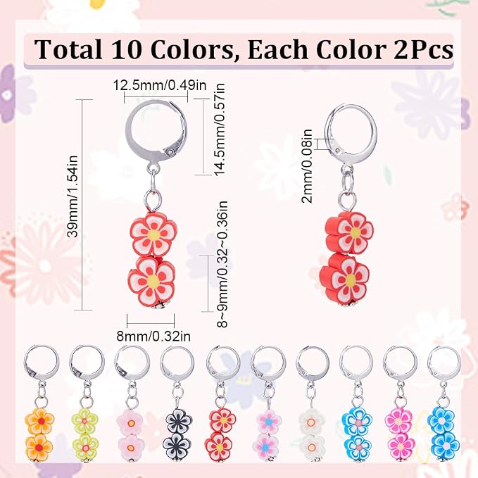 SUNNYCLUE 1 Box 20Pcs Knitting Stitch Markers Polymer Clay Flower Beads Cute - Image 2