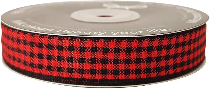 Red and Black Gingham Plaid Checked Ribbon 25 Yards Each Roll 100% Polyester - Image 4