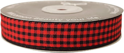 Red and Black Gingham Plaid Checked Ribbon 25 Yards Each Roll 100% Polyester - Image 4