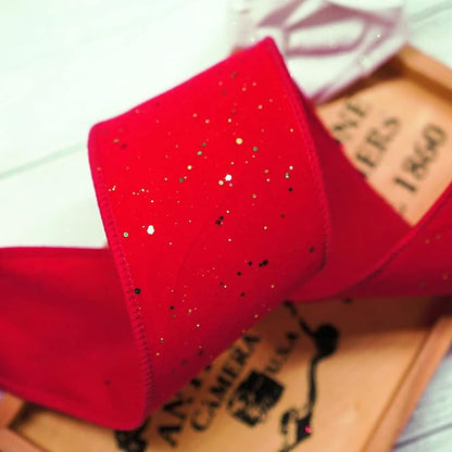 CT CRAFT LLC Red Velvet with Confetti Glitter Wired Ribbon 2.5 Inch x 10 Yards - Image 5