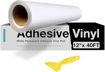 HTVRONT White Permanent Vinyl, Adhesive Vinyl Roll 12" x 40 FT by HTVRONT