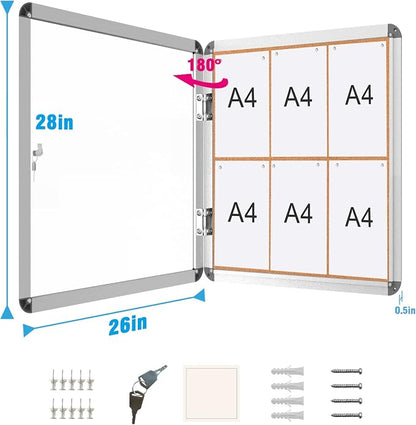 2 Pack 28"x26" Enclosed Bulletin Board, Lockable Weather-Resistant Aluminum - Image 5