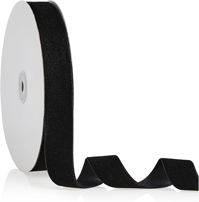 1" X 20 Yards Black Velvet Ribbon by Bomybaw