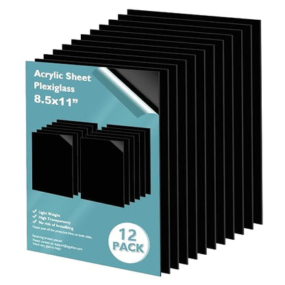 Egofine 8.5" x 11" Black Plexiglass Sheets 12 Pack 0.04 Inch Cast Acrylic Sheet by Egofine