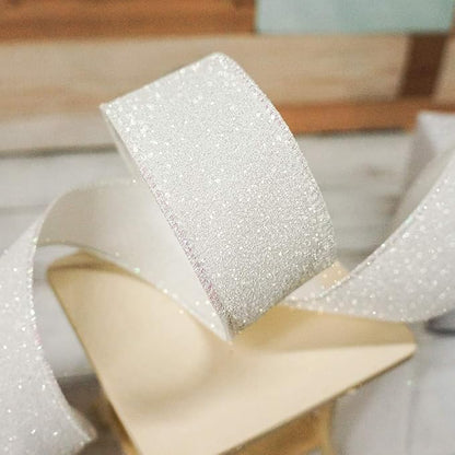 CT CRAFT LLC Glitter Wired Ribbon 1.5" x 10 Yards White - Image 7