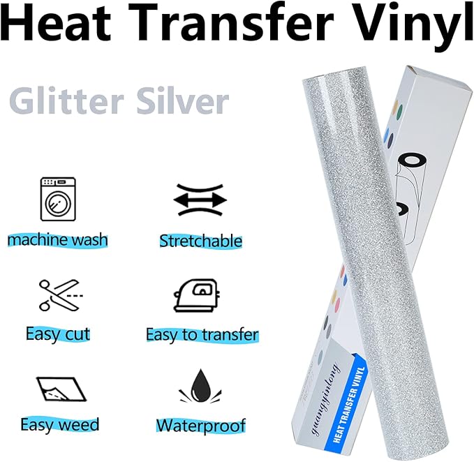 guangyintong Glitter Silver Heat Transfer Vinyl HTV Rolls - Image 2