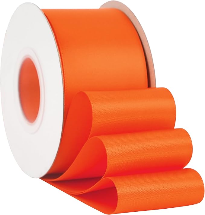 HUIHUANG Orange Satin Ribbon 2 inch Wide Double Faced Satin Ribbon Orange Ribbon - Image 6