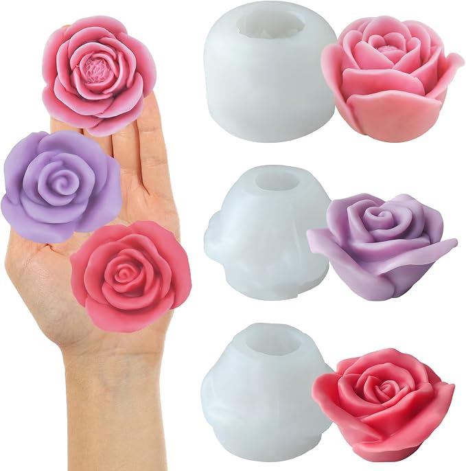 JDH 3 PCS Rose Flower Molds Flower Silicone Candle Mold Candle molds by JDHSilicone