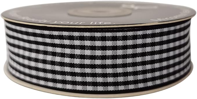 1 Inch Black and White Woven Edge Gingham Ribbon 25 Yards Each Roll 100% - Image 4