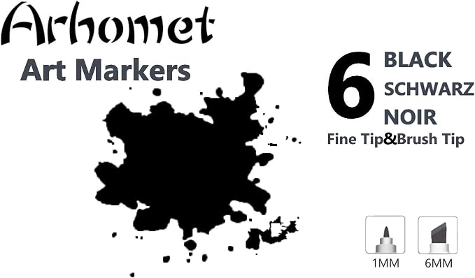 6pcs Black Alcohol Markers Set, Dual Tips Art Markers Drawing Sketched Double - Image 5