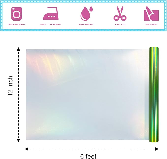 ROFISUESheet MetallicFoil HeatTransferVinyl12Inch*6Ft BundleChrome HTV - Image 2