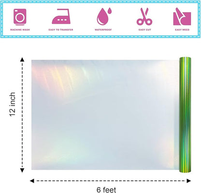 ROFISUESheet MetallicFoil HeatTransferVinyl12Inch*6Ft BundleChrome HTV - Image 2