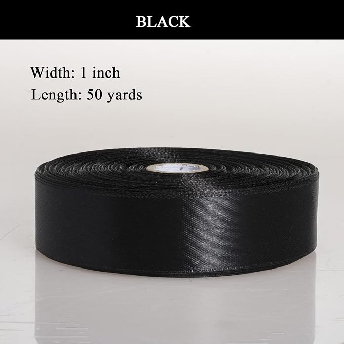1 Inch Black Solid Satin Ribbon, 50 Yards Craft Fabric Ribbon - Image 2