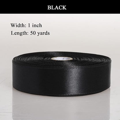 1 Inch Black Solid Satin Ribbon, 50 Yards Craft Fabric Ribbon - Image 2