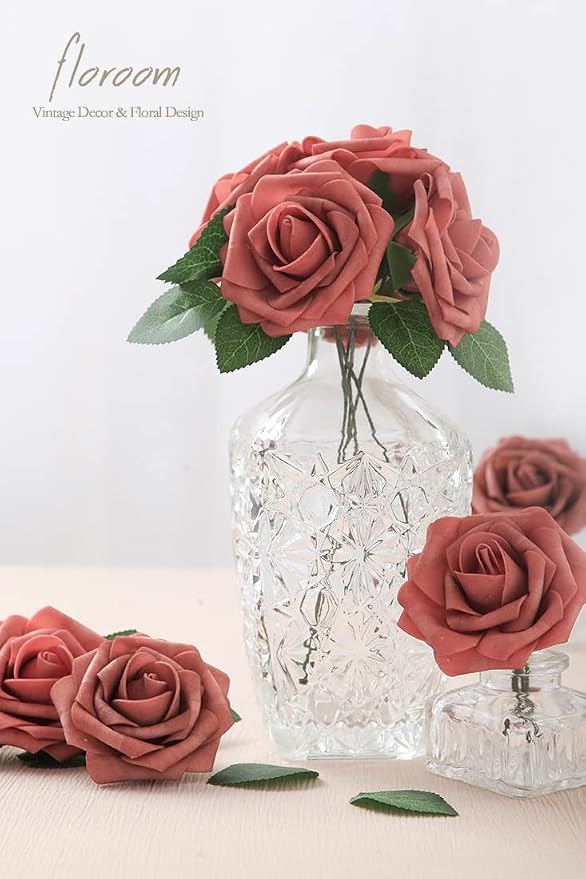 Floroom Artificial Flowers 25pcs Real Looking Dusty Cedar Foam Fake Roses - Image 5