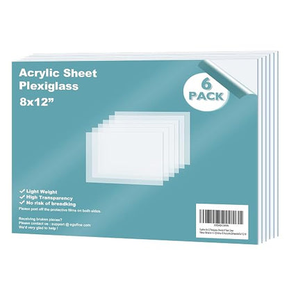 Egofine Plexiglass Sheets Acrylic Sheets 6 Pack of 8x12’’ 0.04 Thick Clear by Egofine