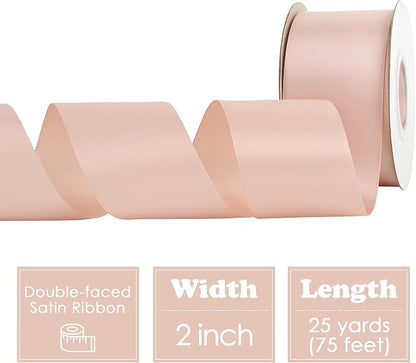 HUIHUANG Rose Gold Satin Ribbon 2 inch Wide Double Faced Satin Ribbon Rose Gold - Image 2