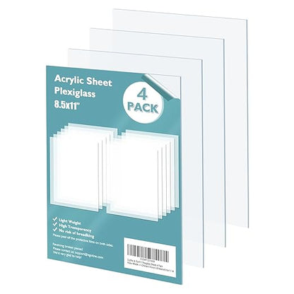 Egofine Plexiglass Sheets Acrylic Sheets 4 Pack of 8.5x11’’ 0.04 Thick Clear by Egofine