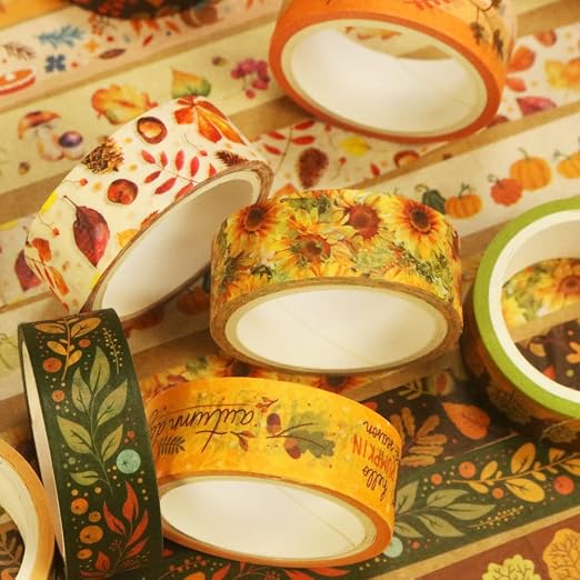 YUBBAEX 10 Rolls Four Seasons Washi Tape Set Yellow Leaves & Flowers Masking - Image 6
