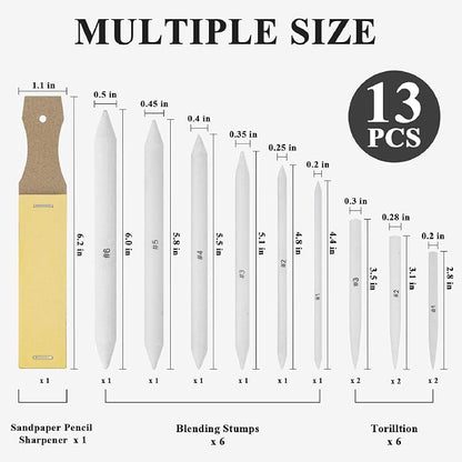 Aenir Blending Stumps for Drawing, Tortillons Blending Stumps Set of 13 Pack - Image 2