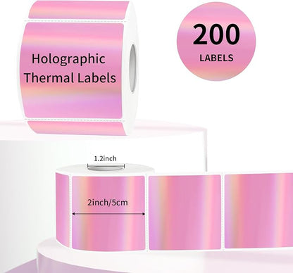 Square Thermal Labels Stickers 2" x 2", Holographic Pink Thermal Stickers Labels - Image 2
