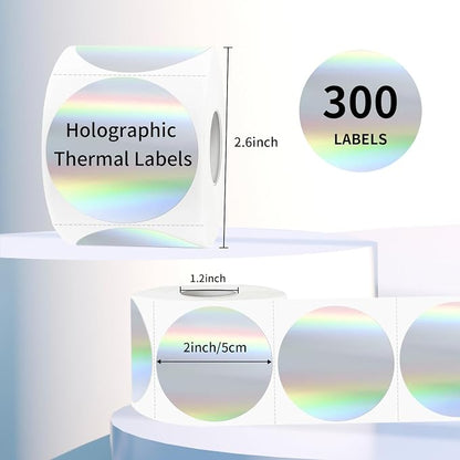 2" Circle Holographic Thermal Label Stickers, Round Printable Rainbow Glitter - Image 2