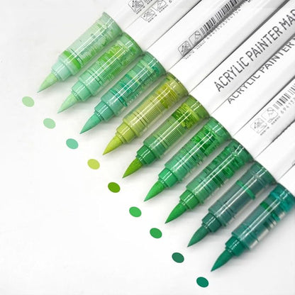 Water Based Acrylic Paint Markers Green, 9 Colors Acrylic Paint Pens Set by Yolaka