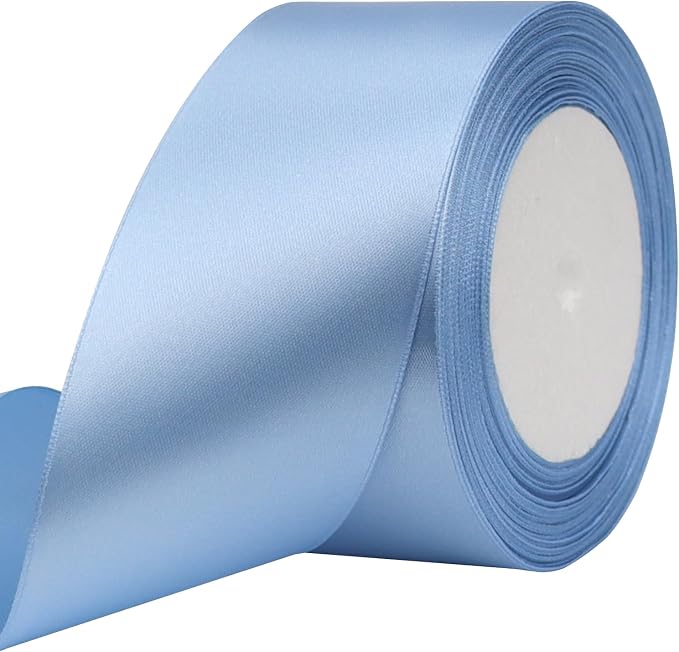 Lake Blue Solid Satin Ribbon 2 Inch 25 Yards Solid Polyester Fabric Ribbon by Riunbb