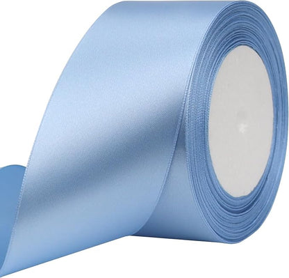 Lake Blue Solid Satin Ribbon 2 Inch 25 Yards Solid Polyester Fabric Ribbon by Riunbb