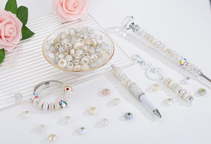 LAIDANLA White Mix Large Hole Beads, Acrylic Craft Beads - Image 2