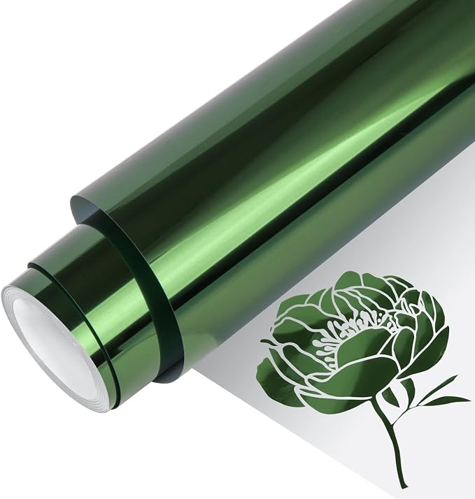 VINYL FROG Metallic Foil HTV Vinyl Roll 12" x5ft Dark Green Chrome Heat by VINYLFROG