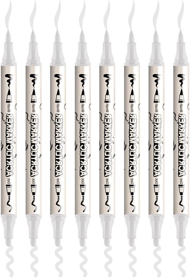 TRANSON 8 Pack White Brush and Bold Dual-tip Acrylic Paint Marker - Image 7
