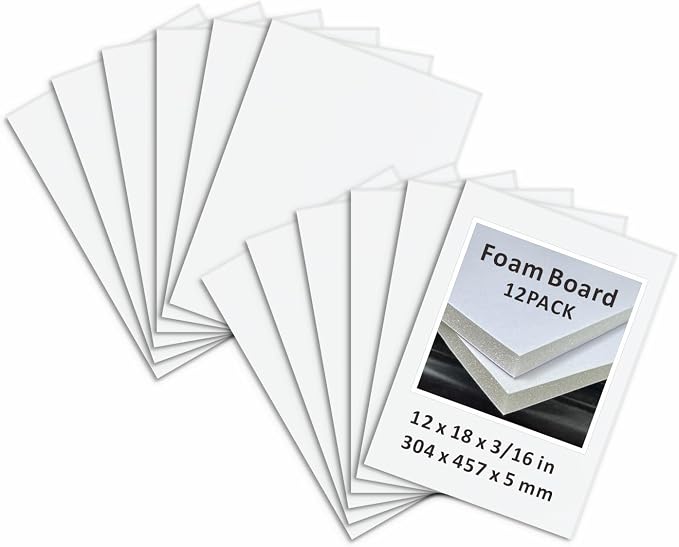 Foam Board 12 x 18 in, ZXUNLIEH 12 Pack White Poster Board, 3/16 in Thick Craft by Unknown