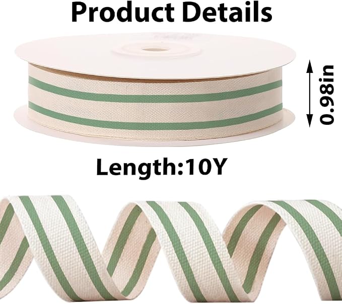 10 Yards Green Natural Cotton Ribbon - Image 2