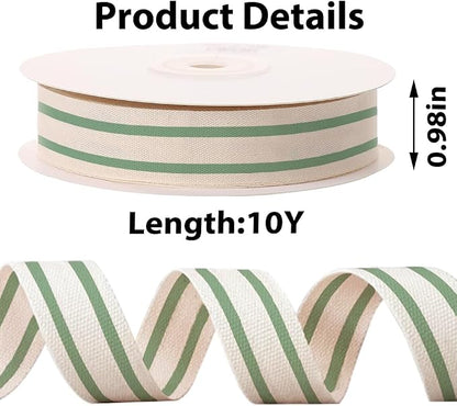 10 Yards Green Natural Cotton Ribbon - Image 2