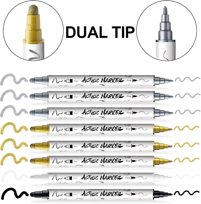 TRANSON 3 Gold, 3 Silver, 1 Black and 1 White Paint Markers Bold and Fine - Image 4