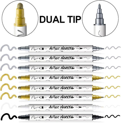 TRANSON 3 Gold, 3 Silver, 1 Black and 1 White Paint Markers Bold and Fine - Image 4