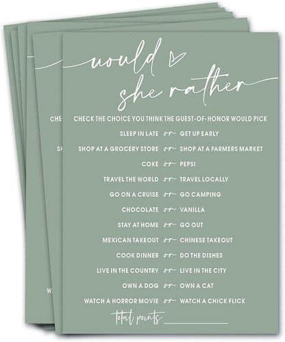 Bridal Shower Games Cards, Would She Rather Bridal Shower Game by Wybgno