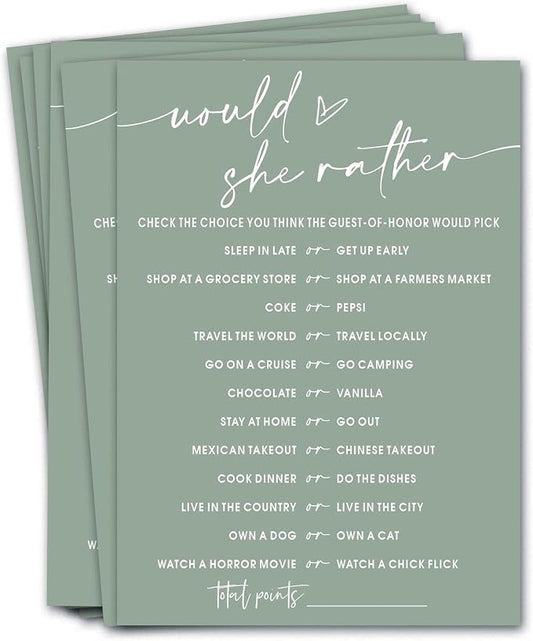 Bridal Shower Games Cards, Would She Rather Bridal Shower Game by Wybgno