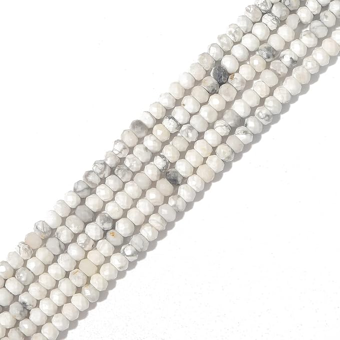 Natural White Howlite Beads 4x2mm 120pcs Faceted Rondelle Loose Semi Gemstone by Beadia