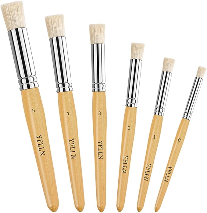 Wooden Stencil Brushes Natural Stencil Bristle Dome Art Painting Brushes Wood by Unknown