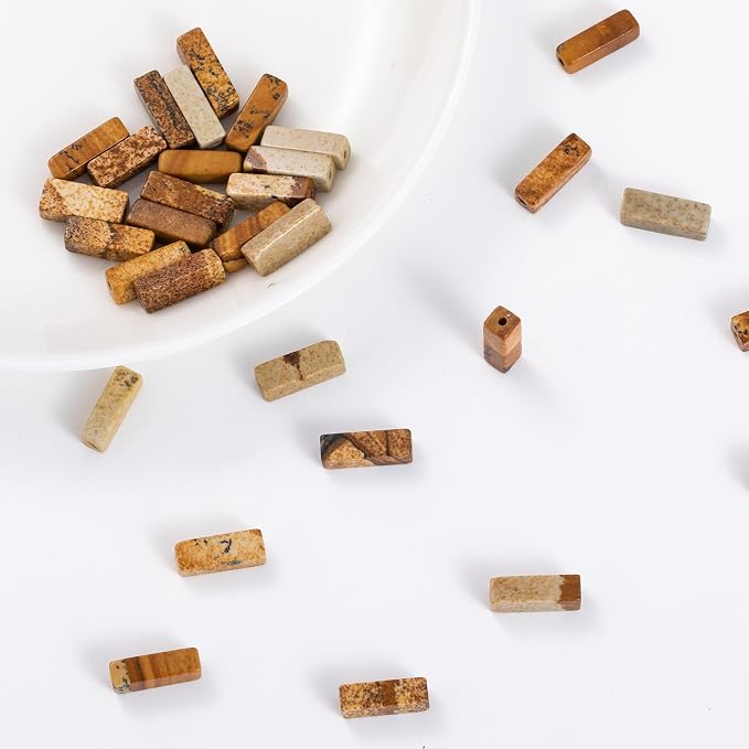 Natural Blown Picture Stone Rectangle Tube Beads 4x13mm 38cm/str Loose Semi - Image 4